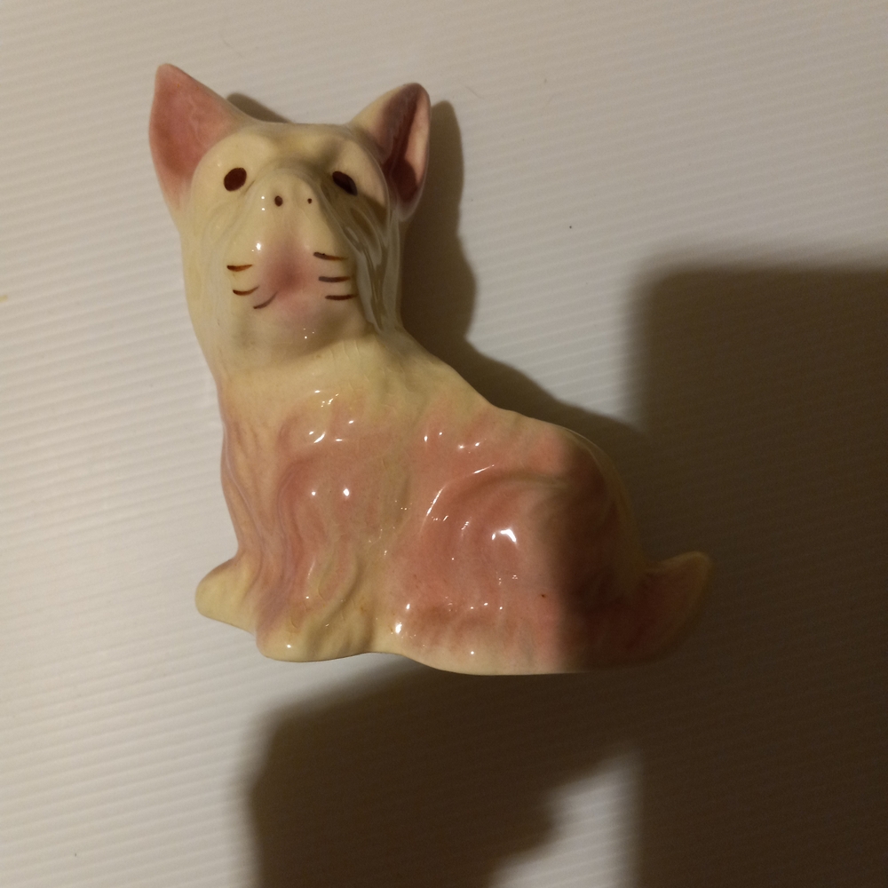 Ceramic Cat Figurine - Cream and Pink